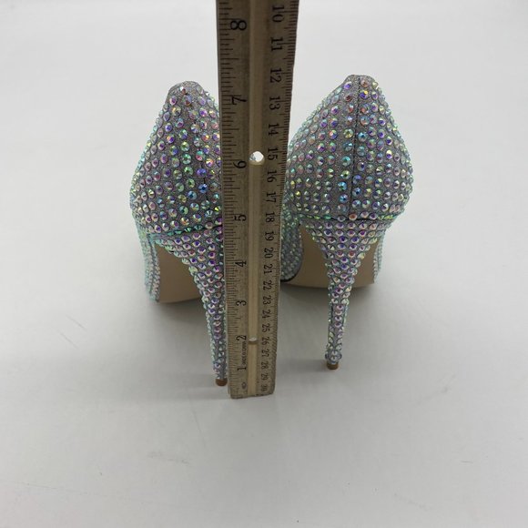 S FSJ Silver Pointed Toe Glitter Rhinestone High Heel Bowknot Wedding Pump - Picture 7 of 9